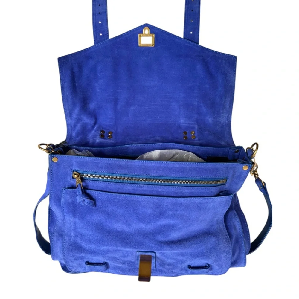 🆕🩷PROENZA SCHOULER Iconic Suede PS1 Shoulder Bag Satchel • *LARGE* • COBALT BLUE
